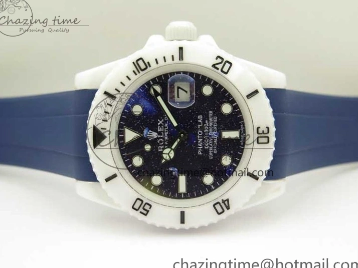 0104 Submariner 40mm White Ceramic 5GF Best Edition Dark Blue Dial on Blue Rubber Strap SA DailyWear 2486